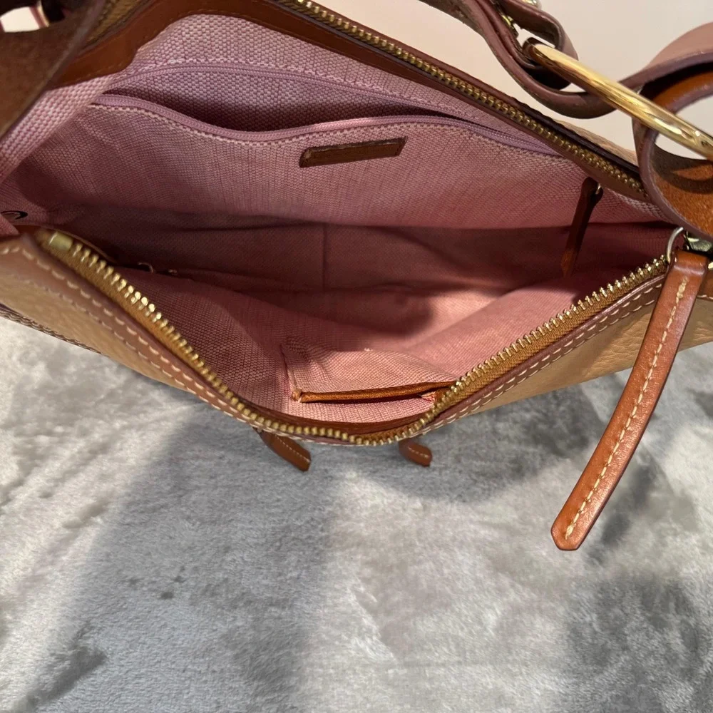 Dooney & Bourke Hobo Bag Tan Brown Medium Circle Purse Pebble Leather Y2K Rare